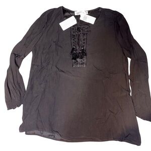 Chelsea & Theodore Black Embellished Long Sleeve Blouse